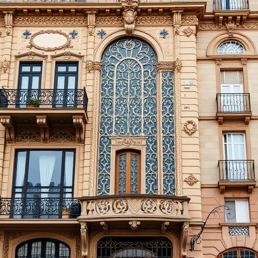 Arquitectura modernista detallada en una fachada de Barcelona