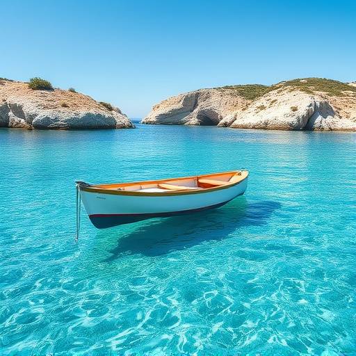 Barco navegando en aguas cristalinas cerca de la costa de Menorca