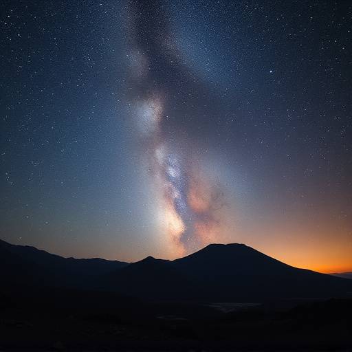 Cielo estrellado nocturno sobre un paisaje volc&aacute;nico.