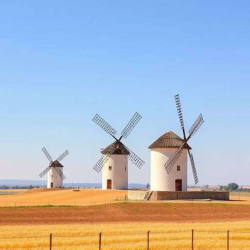 Molinos de viento en un campo de Castilla-La Mancha