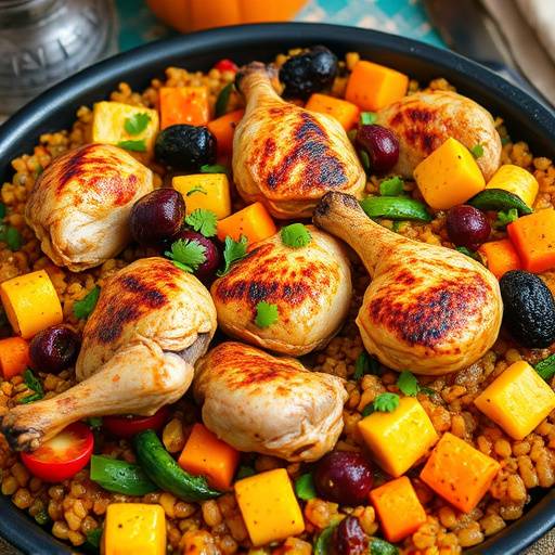 Paella valenciana tradicional con pollo, conejo y verduras