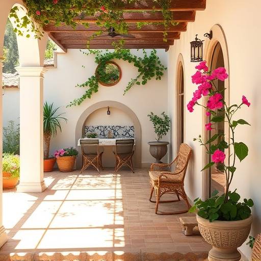 Patio andaluz decorado con azulejos y flores
