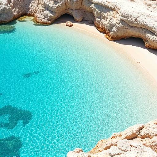 Una cala de aguas turquesas y arena blanca en Formentera, con aguas muy transparentes.